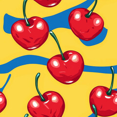 Wall Mural - A seamless pop art cherry pattern