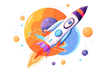 Wall Mural - white rocket is flying through space with a red tail