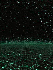 Leinwandbilder - A vibrant network grid glows in green, accompanied by a monitor icon that highlights the theme of digital connectivity and support. Generative AI