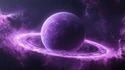 Wall Mural - Purple Planet With Glowing Ring In Space Nebula