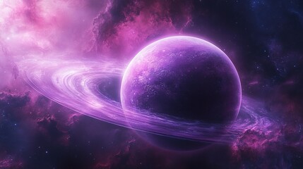 Wall Mural - Purple Planet Ringed Cosmic Nebula Space