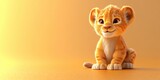 Animated Lion Cub, Light Brown Fur, Expressive Eyes, Content Expression, Plain Yellow Background, Advertising Children's Content