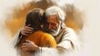 © SunSpirit - A heartfelt depiction of forgiveness from the father to his returning son in watercolor art.