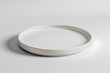 © SuzeO - white ceramic plate design, mockup of a mm diameter shallow white ceramic plate with a glossy finish and a raised edge perfect for light meals