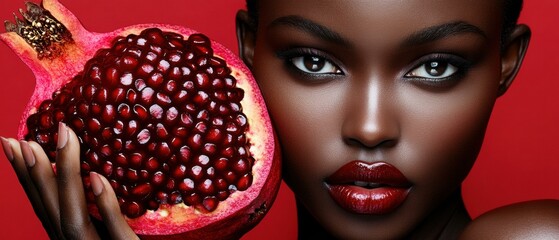 Poster - Pomegranate seeds and healthy skin. AI.