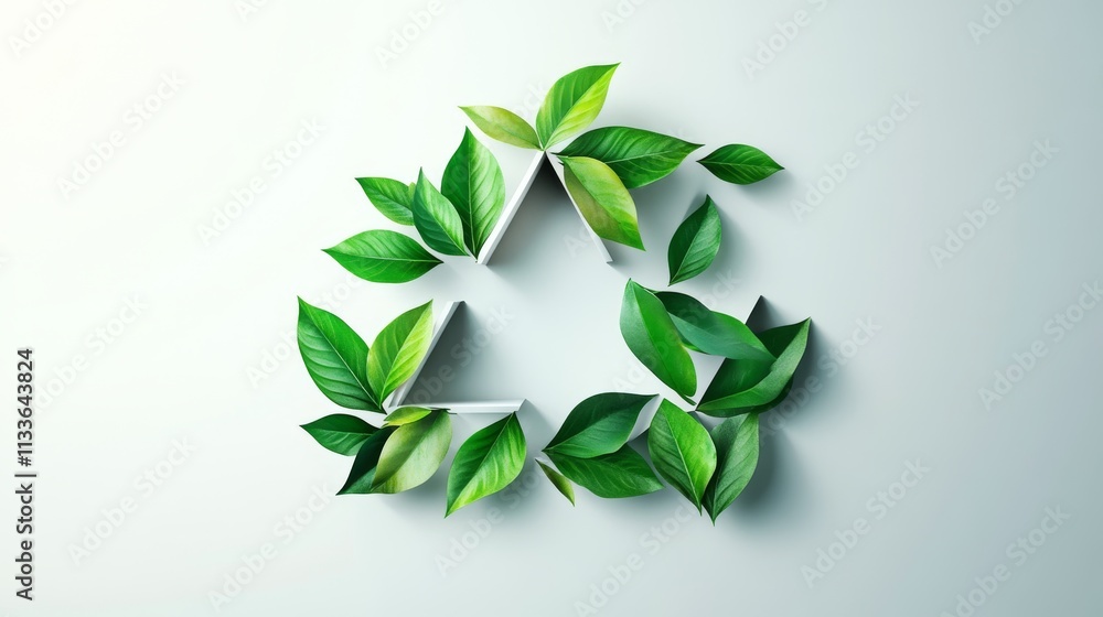 5.Geometric triangle recycling icon created with green leaf shapes in a ...