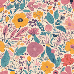 Naklejka na meble floral flower and leaf elements modern doodle illustrator seamless pattern for wallpaper or background