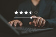 © Nirusmee - Customer rating and satisfaction survey concept, 5-star best sellers. Service experience rating online review, customer evaluation product service quality, feedback review, reputation ranking score.
