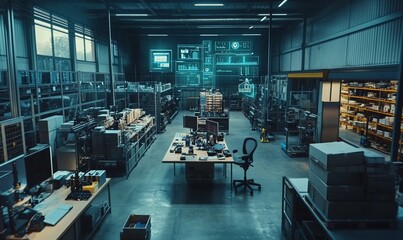 Poster - A modern workspace filled with technology and equipment for industrial use.