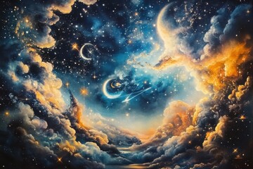 Wall Mural - nebulae weave together to create an enchanting cosmic design.