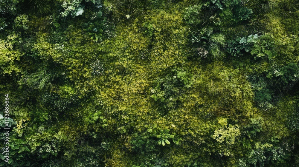 Lush green moss covering forest floor creates a vibrant nature texture ...