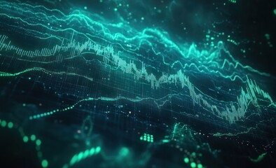 Aufkleber - Abstract teal digital wave data visualization.