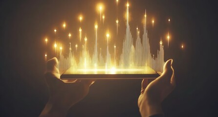 Aufkleber - Glowing data graph visualized on a tablet.