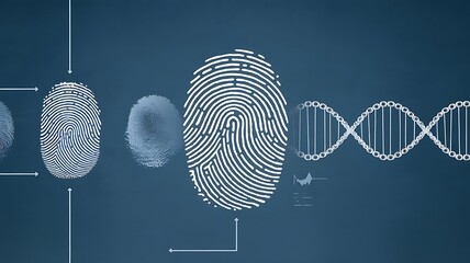 Minimalist style, highlighting forensic science elements, including fingerprints and abstract DNA strand elements, suitable for text coverage, presenting a professional scientific atmosphere