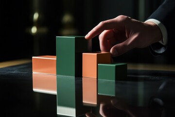 Leinwandbilder - Hand pointing at ascending bar graph.