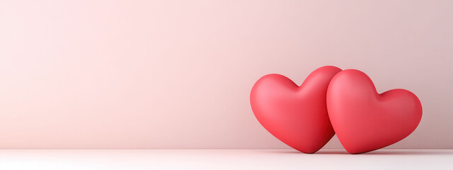 Two pink hearts on soft background symbolize love and romance