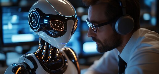 Poster - A human and a humanoid robot engage in a thoughtful conversation.