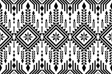 Wall Mural - Abstract Ethnic Art, Geometric Design, Seamless Pattern, Fabric Pattern, Design Using White and Black, Cover, Carpet Design, Print, Wallpaper, Pattern on Product Surface.