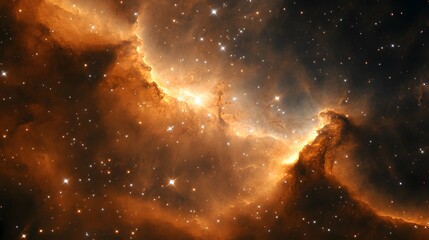 Wall Mural - Cosmic Nebula Golden Hues Starry Night