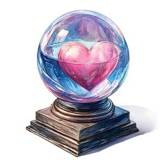 Canvas Print - Watercolor illustration of a glass orb on a pedestal containing a pink heart.