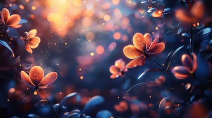 Sticker - Magical Glowing Flowers: A Dreamlike Fantasy Art