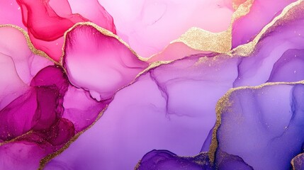 Wall Mural - Abstract pink, purple, and gold alcohol ink art.