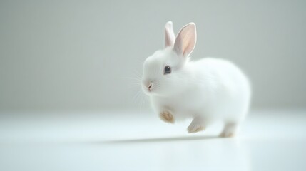 Wall Mural - 14. A pure white bunny hopping across a clean white surface