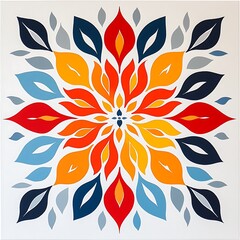 Wall Mural - Vibrant Mandala Design with Interlocking Leaves in Warm and Cool Tones.