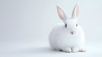 Wall Mural - 48. A beautiful white jackrabbit sitting calmly on a pristine white surface