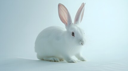 Wall Mural - 48. A beautiful white jackrabbit sitting calmly on a pristine white surface