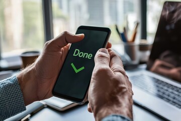 Aufkleber - A digital checklist on a smartphone with a green 