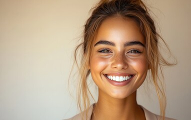 A woman in a suit is smiling for the camera