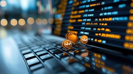 Wall Mural - digital financial dashboard with real time market charts and analytical tools displayed on a compute