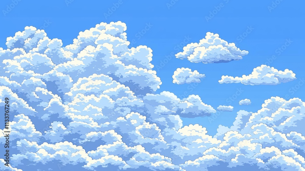 Pixel art clouds floating horizontally on blue sky background Stock ...