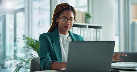 Wall Mural - Business woman, laptop and typing with documents for accounting, budget planning or financial report at office. Female person, accountant or employee with computer or paperwork for corporate finance