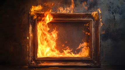 Wall Mural - Wooden Frame Engulfed In Fiery Flames Burning Brightly