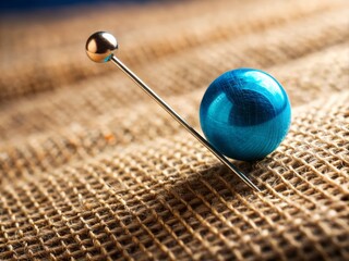 Wall Mural - Stunning Blue Sewing Pin Macro Photography: Close-up Detail, Round Head, Needlepoint, Craft Supplies, Fabric, Thread