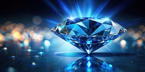 Wall Mural - Close-up of a sparkling blue diamond reflecting light, blue, diamond, sparkly, precious, gemstone, jewelry, luxury