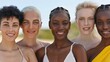 © red_orange_stock - Five women with varied hairstyles and skin tones joyfully highlight their natural beauty against a serene outdoor background