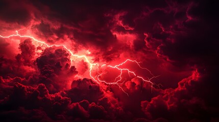 Wall Mural - Red Cloudscape With Dramatic Lightning Strikes