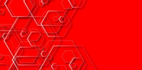 Abstract geometric red texture background red hexagon 3D background texture.  Luxury red pattern with hexagons. abstract 3d hexagonal background with shadow.  Monochrome concept. 