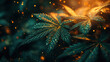 © Keopaserth - High quality close up of cannabis leaves with sparkling droplets and warm lighting, creating vibrant and enchanting atmosphere