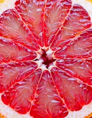 Wall Mural - Vibrant cross-section of a ruby red grapefruit, showcasing its juicy segments and intricate texture.