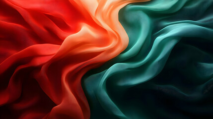 Sticker - Red, Orange, Teal Fabric Waves Flow Gracefully, Abstract Design Texture