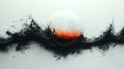 Wall Mural - Abstract Dark Waves Crashing Against White Orb