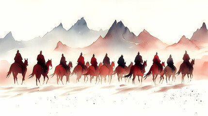 Wall Mural - Caravan Rides Through Mountains: An Artistic Journey