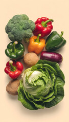 Wall Mural - A colorful assortment of fresh vegetables including bell peppers, broccoli, lettuce, and cabbage.