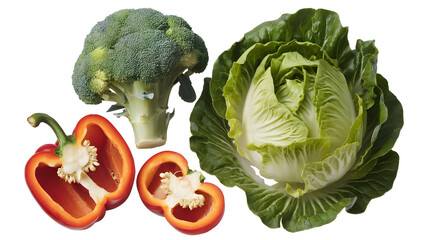 Wall Mural - A colorful assortment of fresh vegetables including bell peppers, broccoli, lettuce, and cabbage.