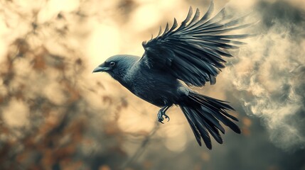 Poster - Majestic Crow in Flight: A Stunning Nature Photograph