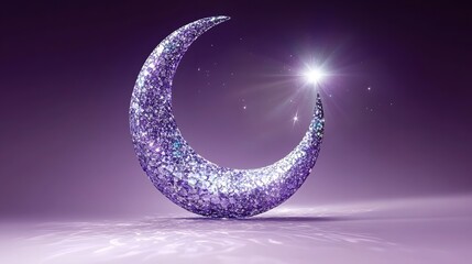 Wall Mural - Sparkling purple crescent moon with star.